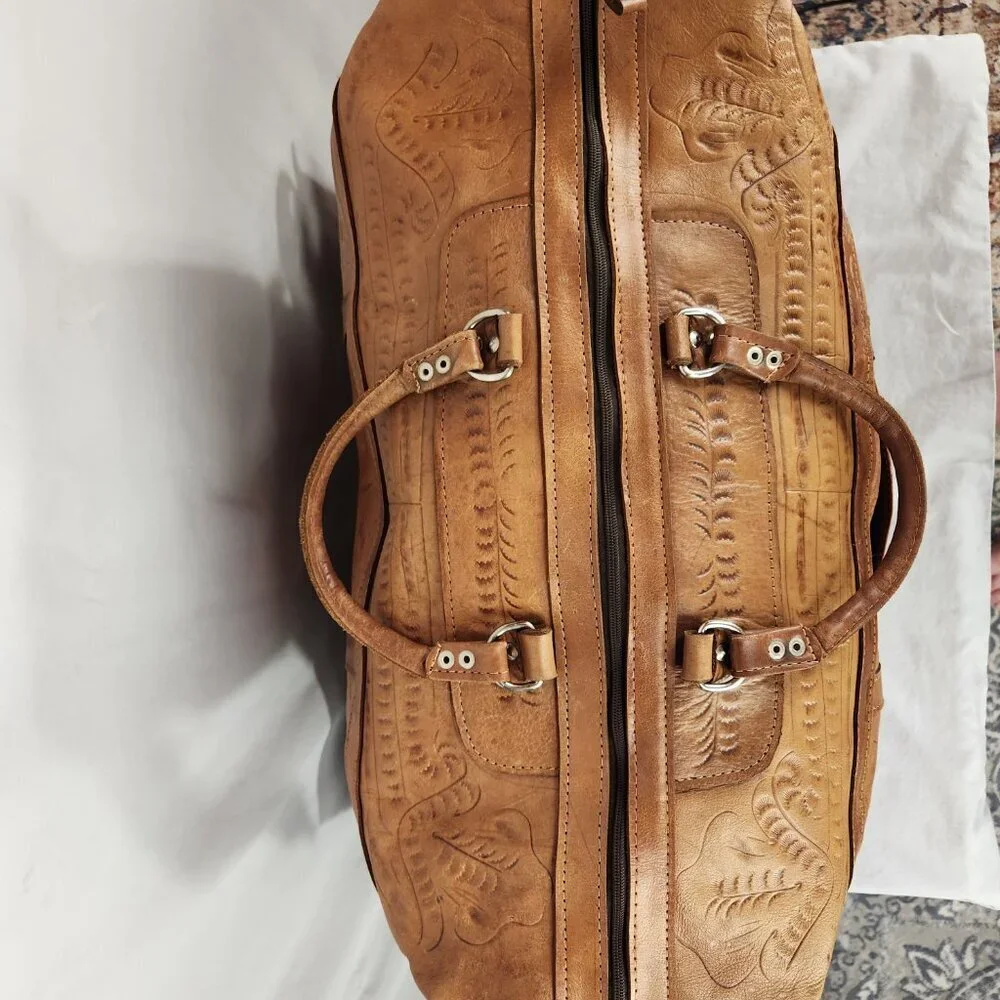 Force Ten West Authentic Handmade Leather Large Duffle Bag Vtg British Tan
